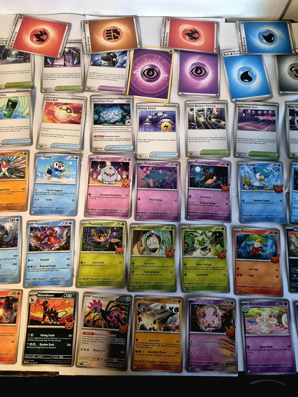 50+ Pokemon Card Lot - Pikachu, Halloween Trick or Trade Promos & Deck Trainers